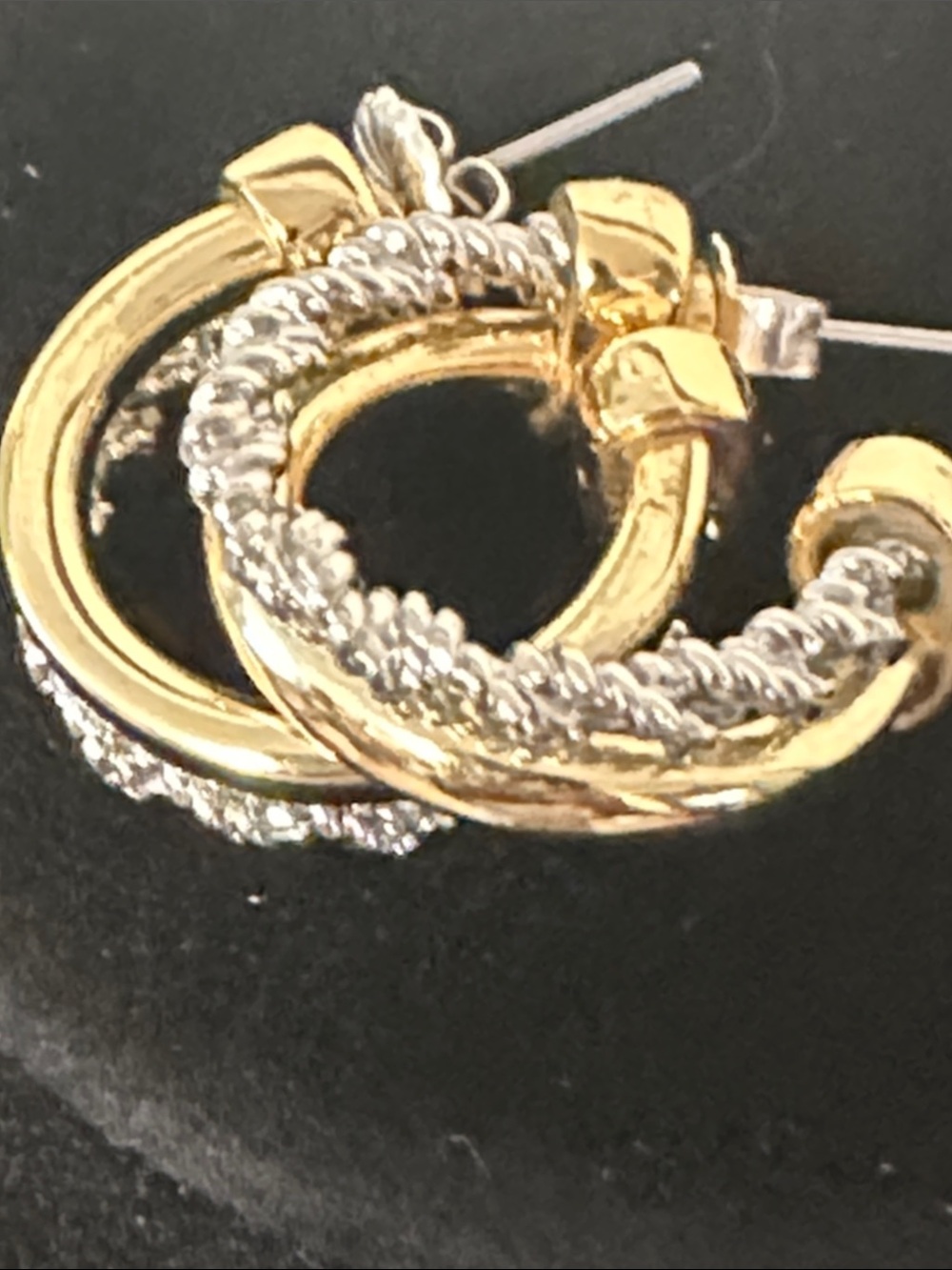 Talbots Gold and Clear Crystal Double-Row Hoop Earrings